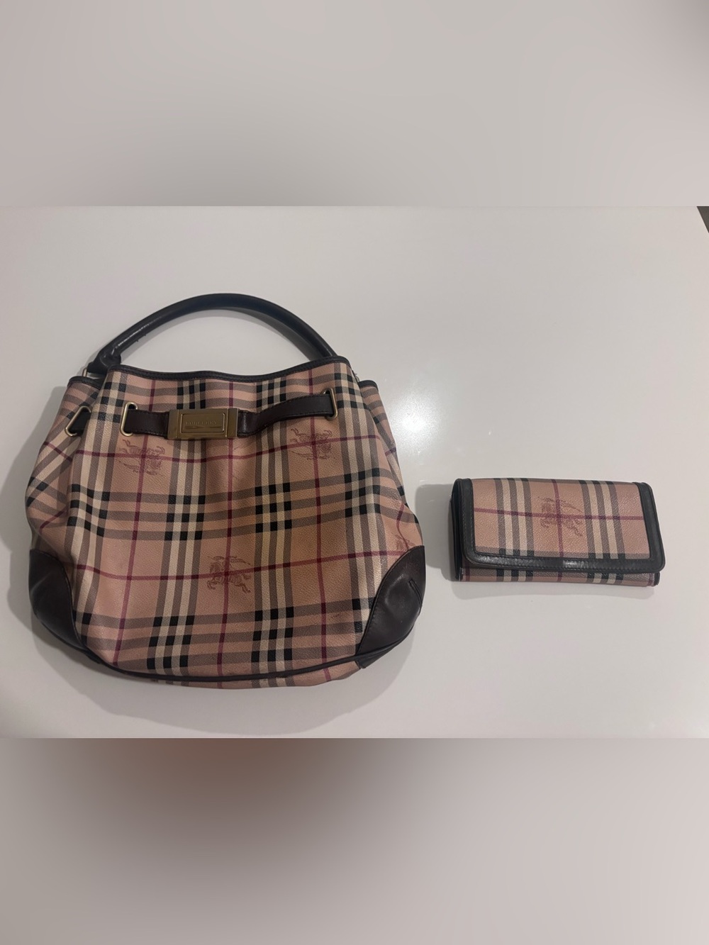 Authentic Burberry Signature Haymarket Hobo with matching Burberry wallet
